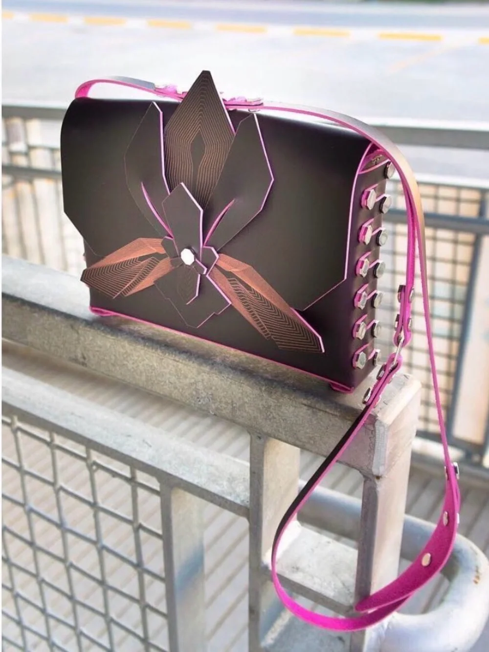 N.O.N.MEMNER Black & Pink leather ORCHID Bag